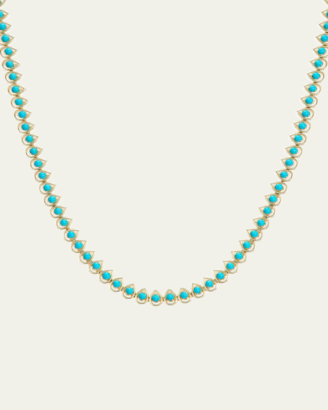 Mandala Petal Turquoise Tennis Necklace in 18K Yellow Gold